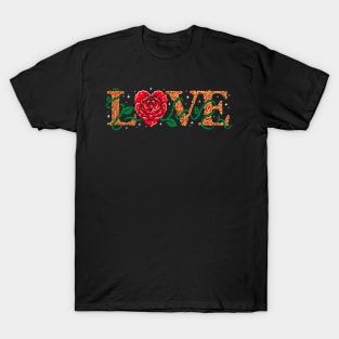 Love Tattoo Art Lettering with Rose T-Shirt